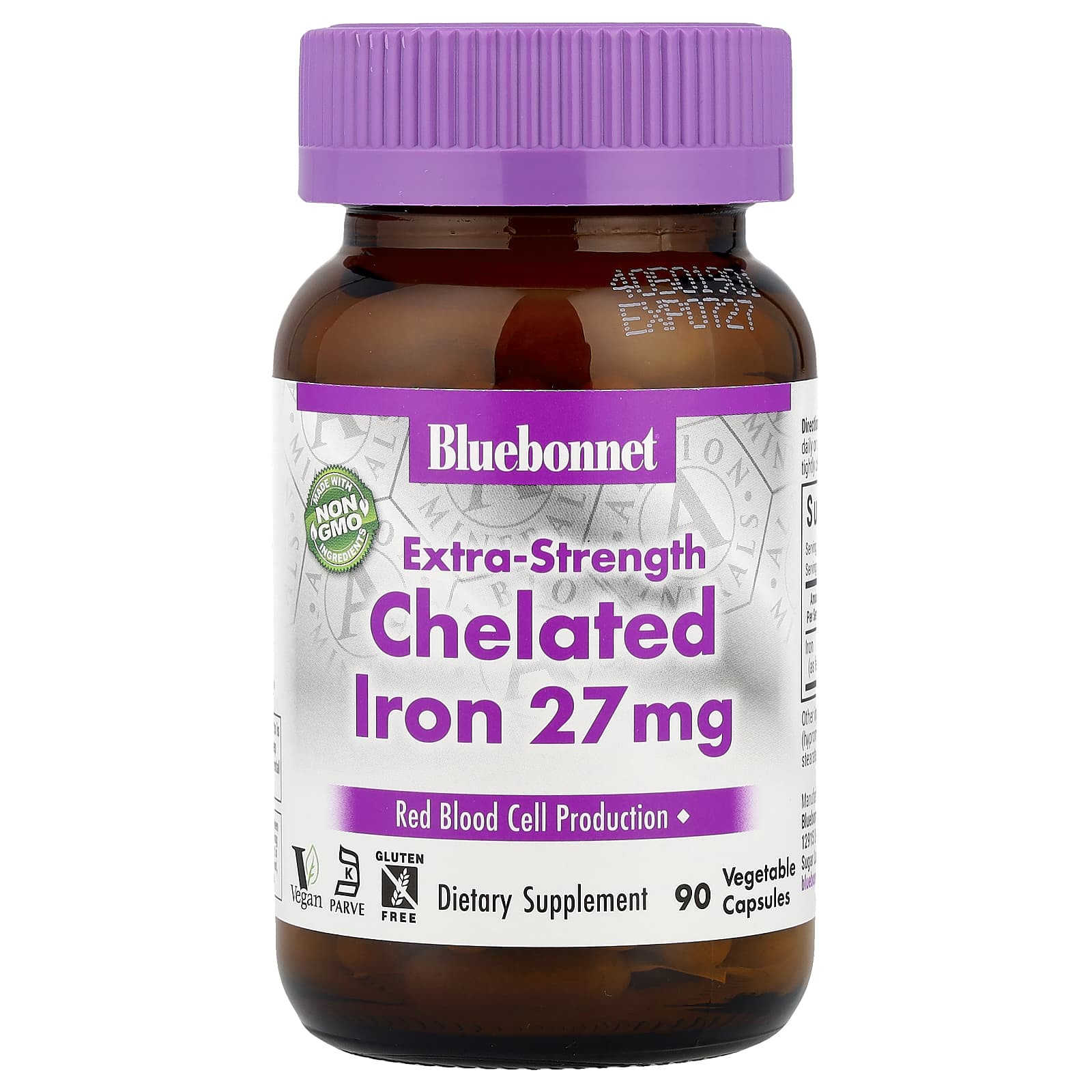 Железо Bluebonnet Nutrition Chelated Extra-Strength, 27 мг, 90 растительных капсул