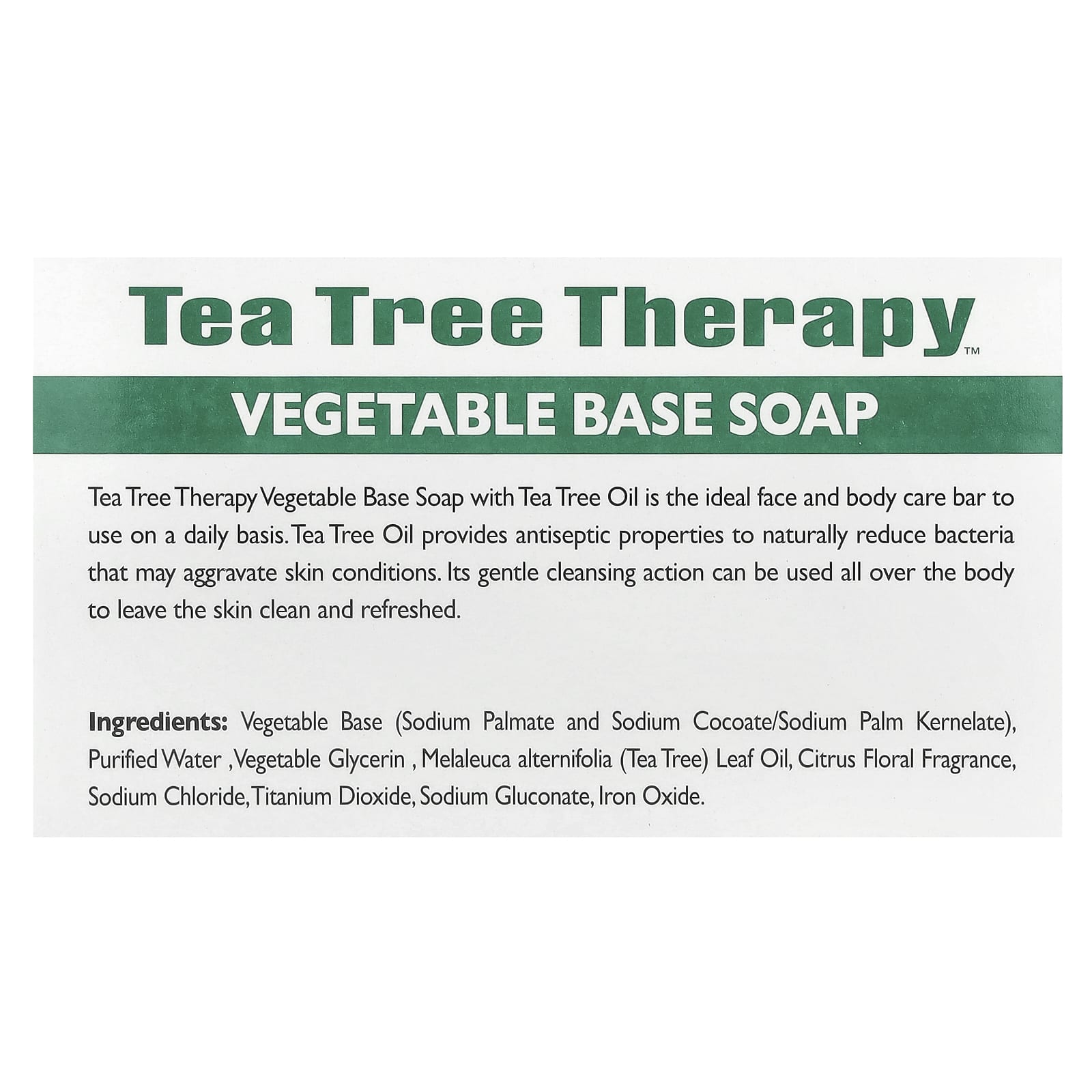Масло чайного дерева Tea Tree Therapy Vegetable Base Bar Soap, 110 г, 1 шт. — фото 2