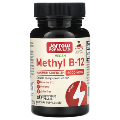 Метил B12 Jarrow Formulas Vegan Methyl Maximum Strength, вкус Cherry, 5000 мкг, 60 жевательных таблеток