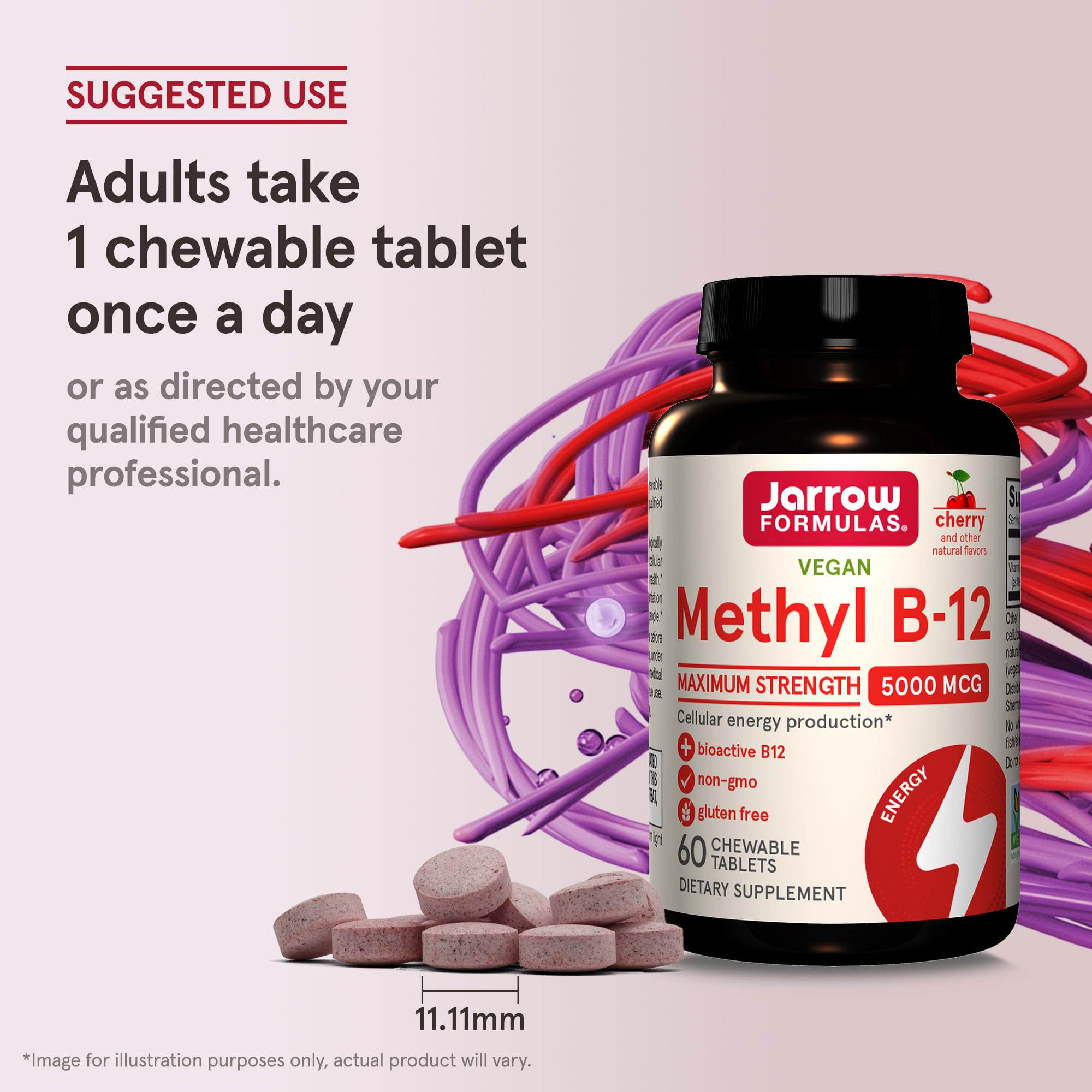 Метил B12 Jarrow Formulas Vegan Methyl Maximum Strength, вкус Cherry, 5000 мкг, 60 жевательных таблеток — фото 5