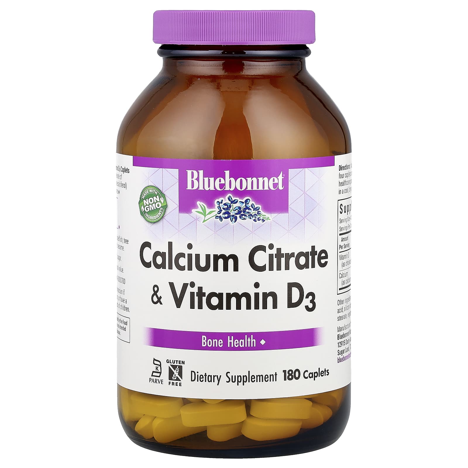 Цитрат кальция Bluebonnet Nutrition & Vitamin D3, оттенок 180 Caplets