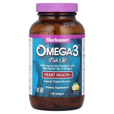Рыбий жир Bluebonnet Nutrition Omega-3 Heart Health, вкус Lemon, 1000 мг, 120 мягких капсул