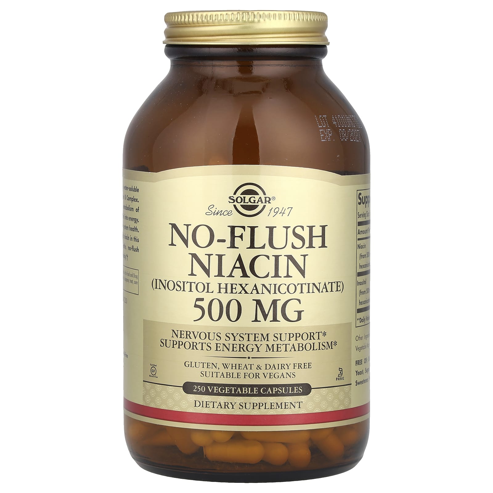 Инозитол Solgar No-Flush Niacin ( Hexanicotinate), 500 мг, 250 растительных капсул
