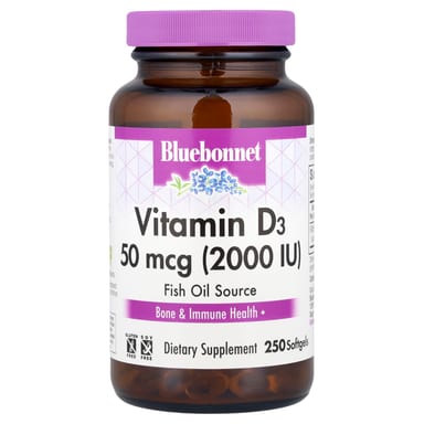 Витамин D3 Bluebonnet Nutrition, 50 мкг (2000 МЕ), 250 мягких капсул