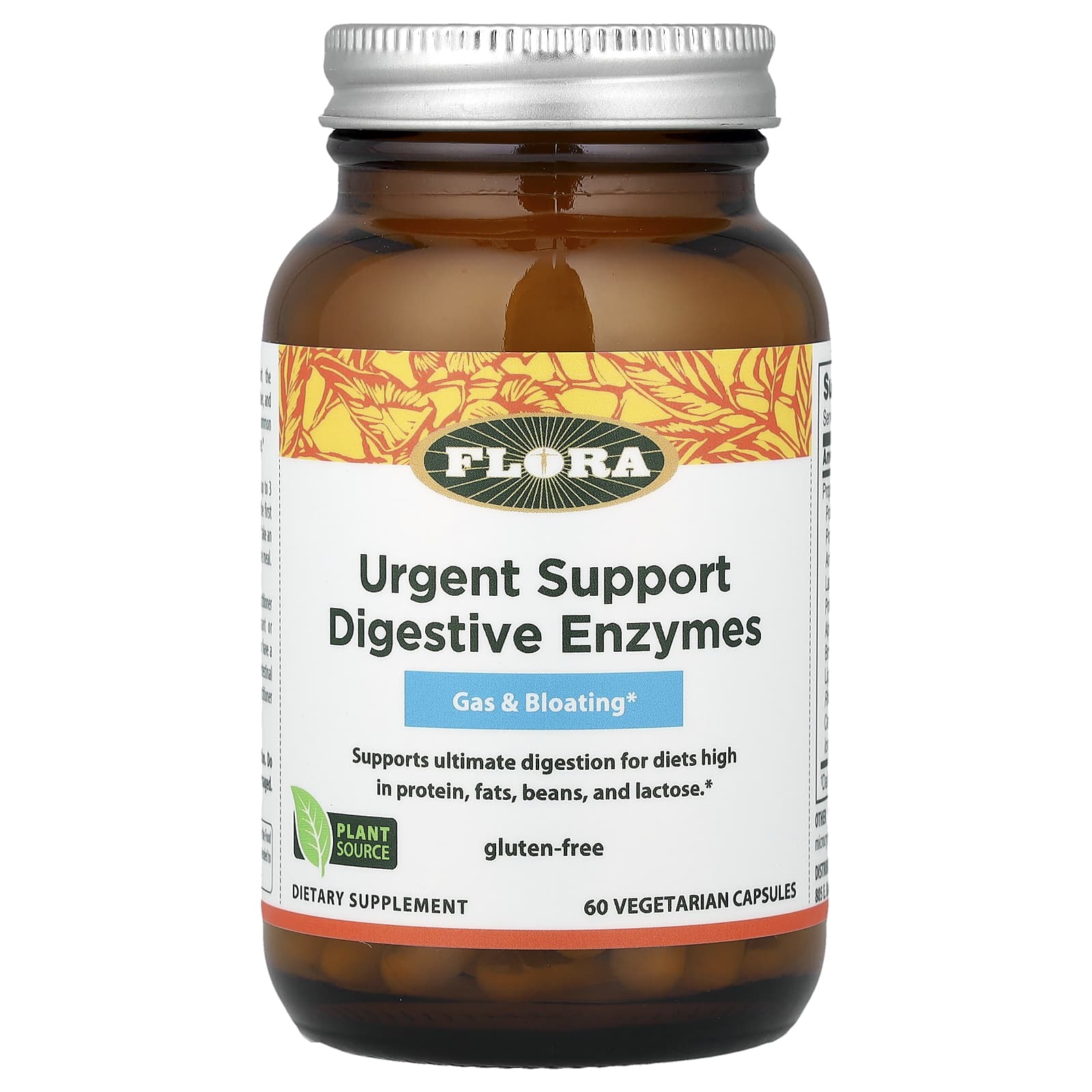 Пищеварительные ферменты Flora Urgent Support, 60 растительных капсул