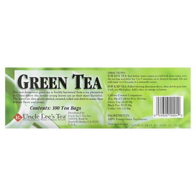 Зеленый чай Uncle Lee's Tea Legends of China 100 Tea Bags, 5.64 унций, чайные пакетики