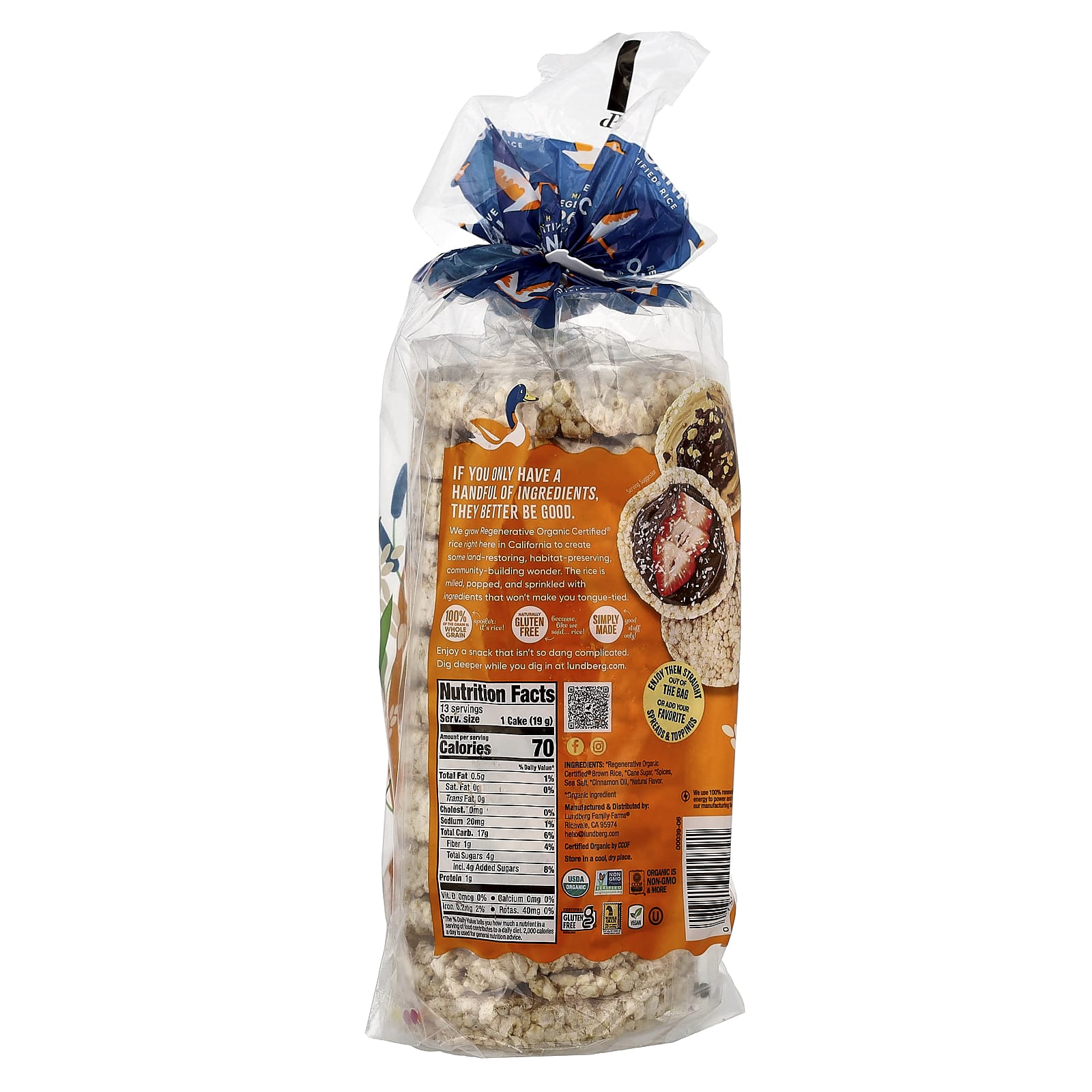 Рис Lundberg Organic Brown Cakes, вкус Cinnamon Toast, 253 г — фото 2
