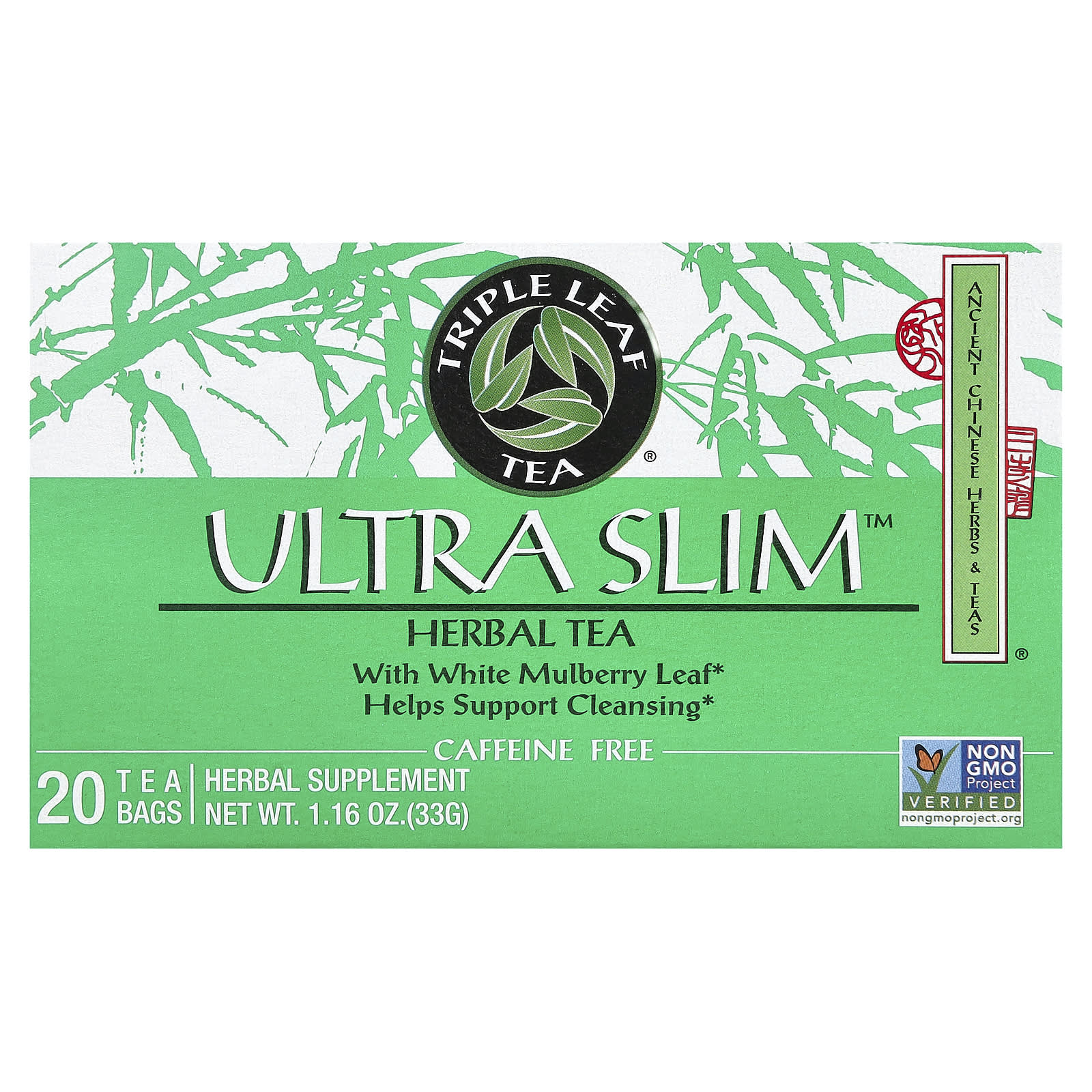 Травяной чай Triple Leaf Tea Ultra Slim 20 Tea Bags, без кофеина, вкус With White Mulberry Leaf, 33 г, чайные пакетики — фото 2