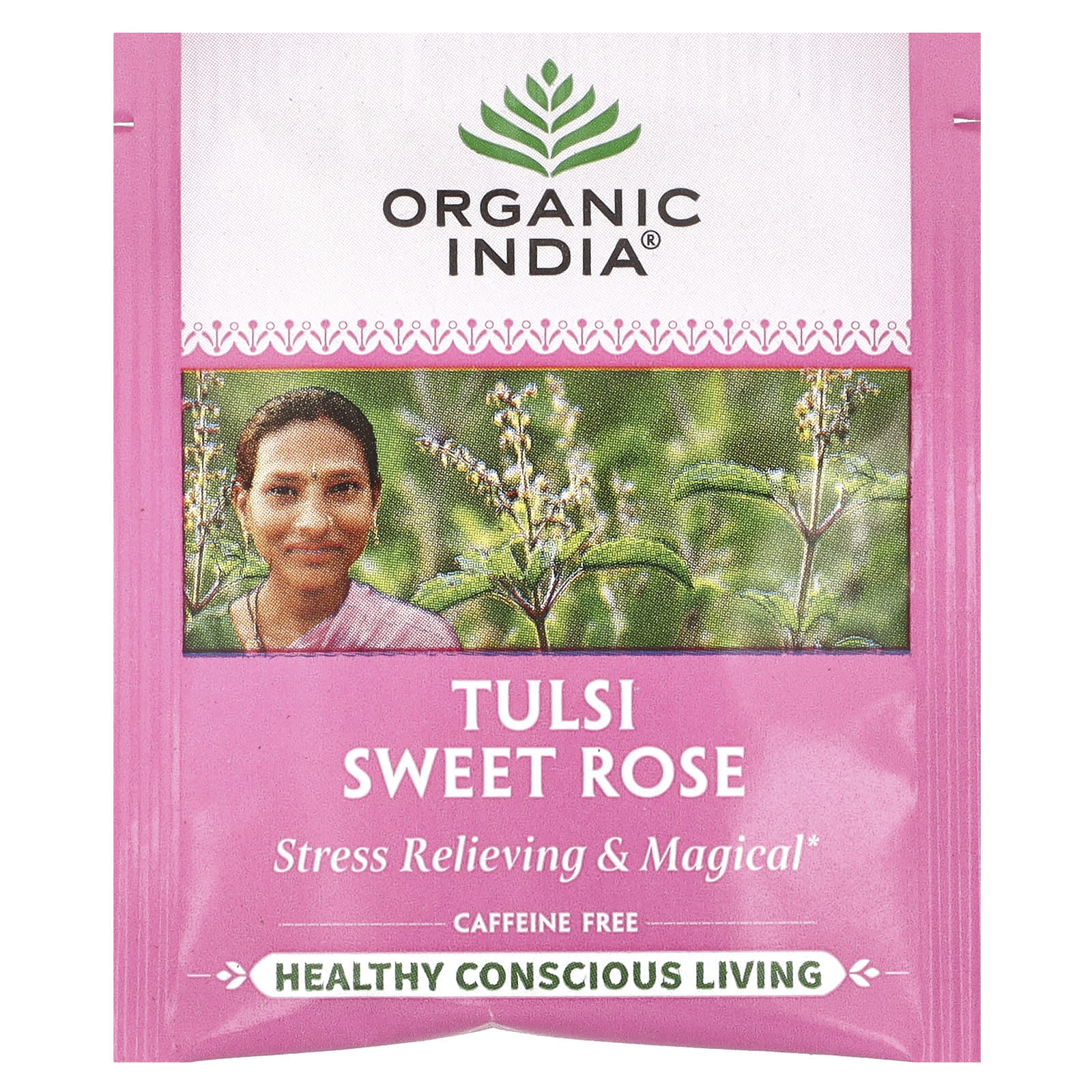 Чай Organic India Tulsi Sweet Rose, без кофеина, оттенок 18 Infusion Bags, 28.8 г