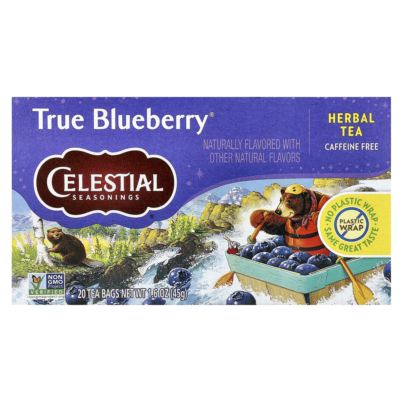 Травяной чай Celestial Seasonings 20 Tea Bags, без кофеина, вкус True Blueberry®, 45 г, чайные пакетики — фото 2