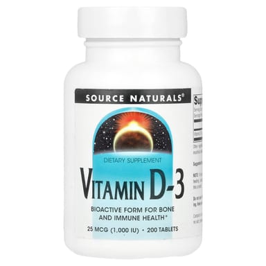 Витамин D3 Source Naturals, 25 мкг (1000 МЕ), 200 таблеток