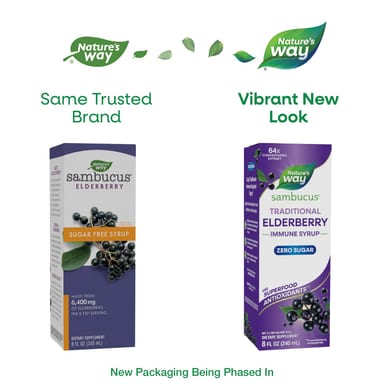 Бузина Nature's Way Sambucus® Traditional Immune Syrup Zero Sugar, вкус Elderberry, 240 мл