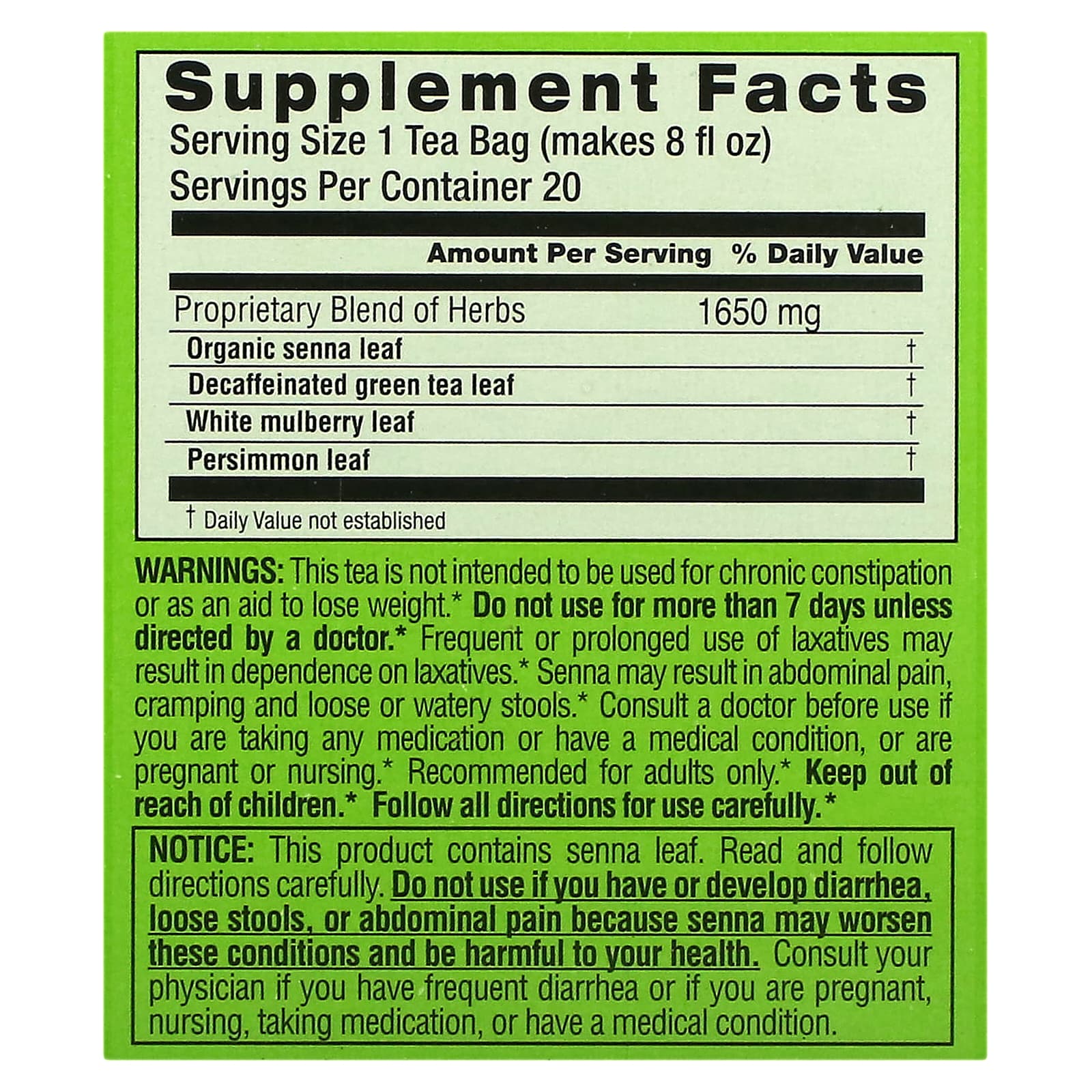 Травяной чай Triple Leaf Tea Diet Green 20 Tea Bags, оттенок Decaffeinated, 33 г, чайные пакетики — фото 3