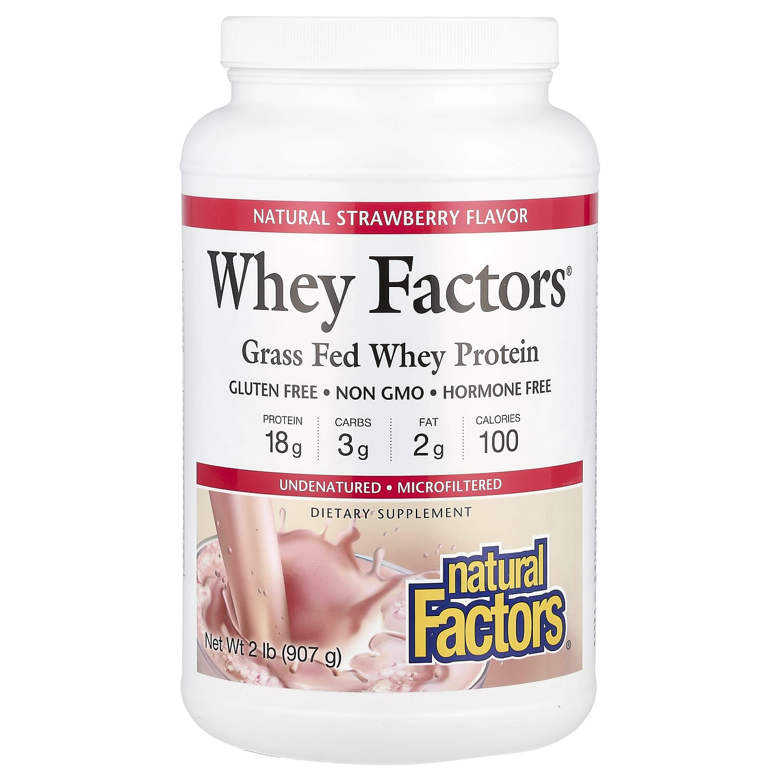 Сывороточный протеин Natural Factors Whey Factors® Grass Fed, вкус Strawberry, 907 г
