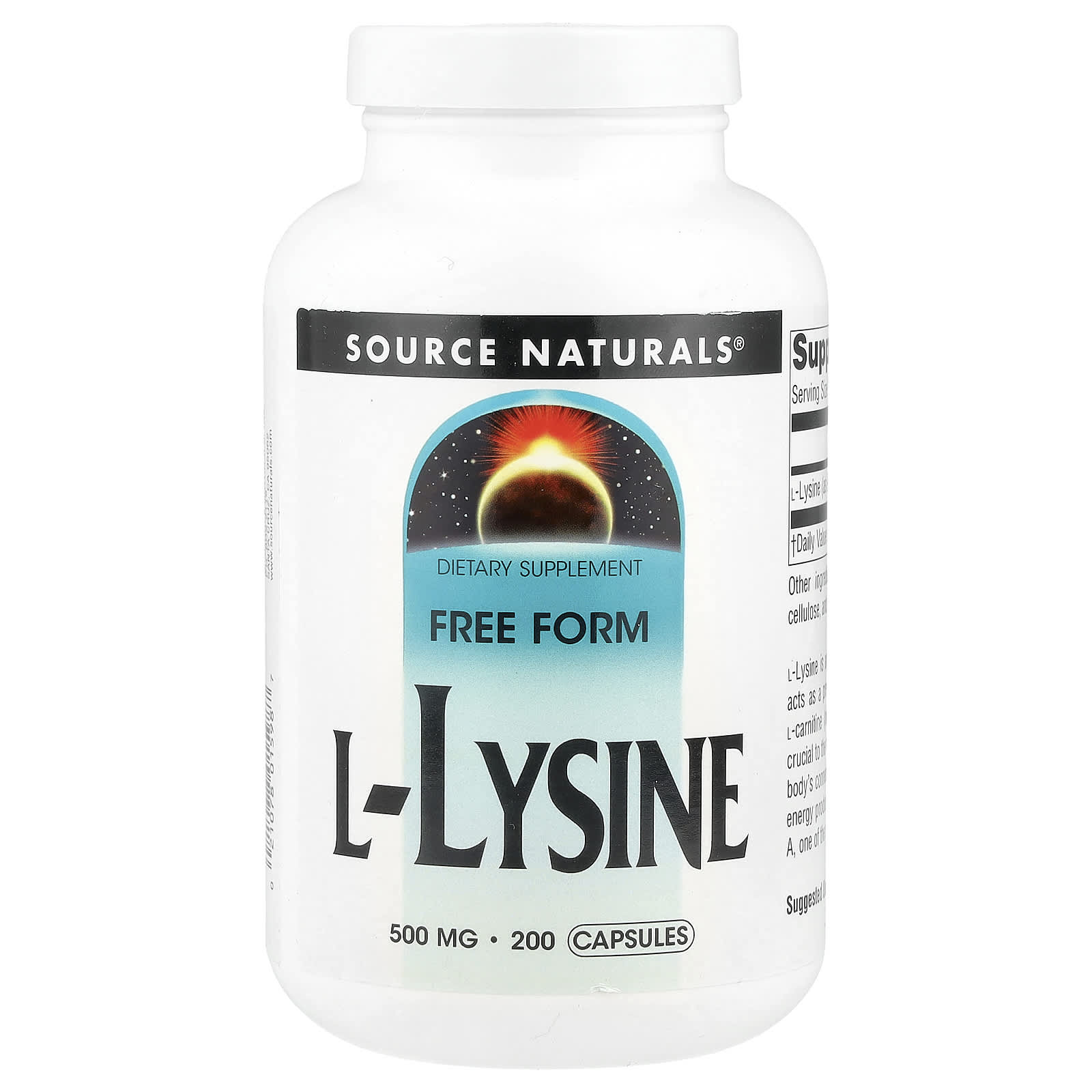L-лизин Source Naturals L-Lysine, 500 мг, 200 капсул