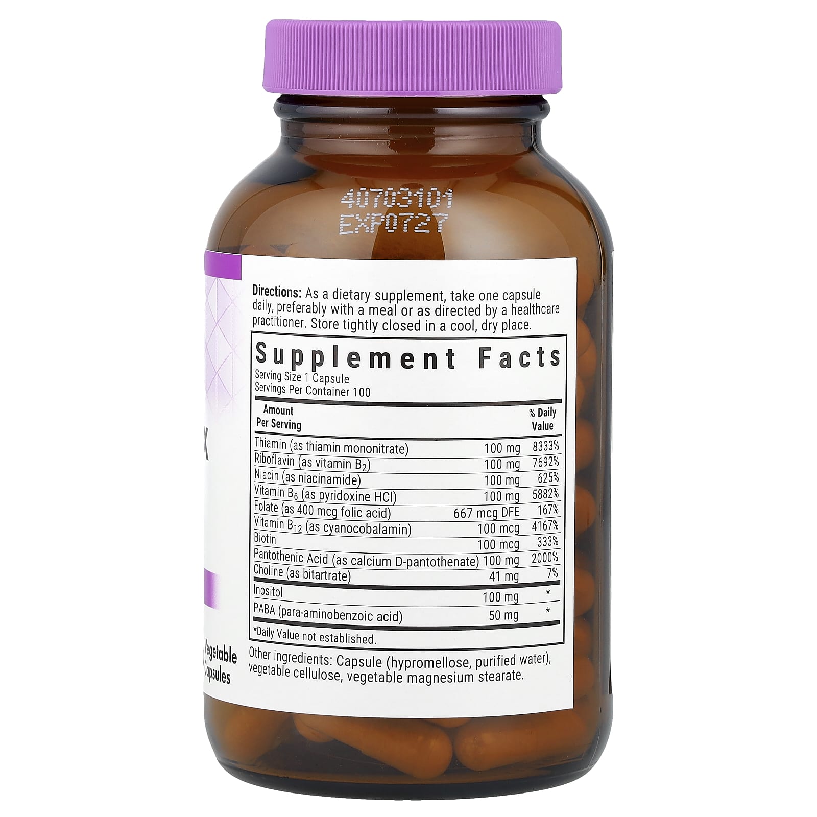 Комплекс витаминов B Bluebonnet Nutrition B-Complex 100, 100 растительных капсул — фото 2