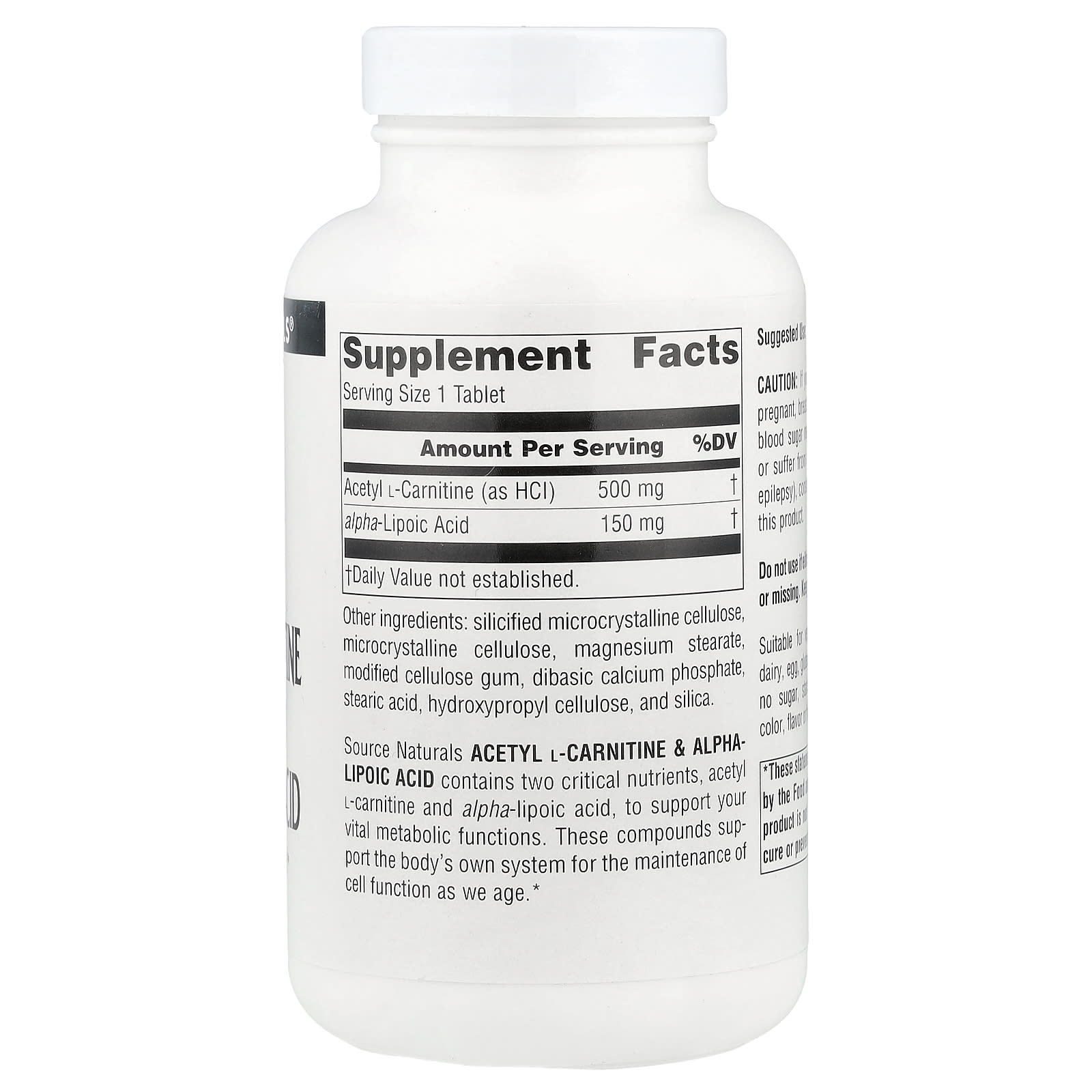 Ацетил-L-карнитин Source Naturals Acetyl L-Carnitine & Alpha-Lipoic Acid, 120 таблеток — фото 2