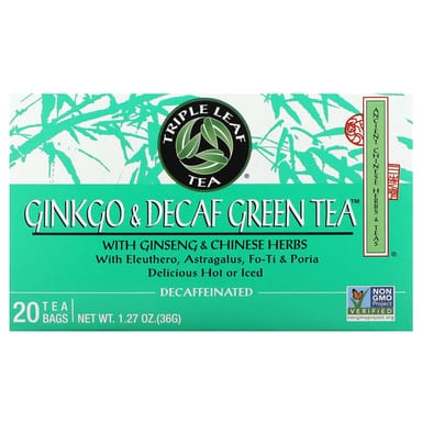 Зеленый чай Triple Leaf Tea Ginkgo & Decaf 20 Tea Bags, 36 г, чайные пакетики