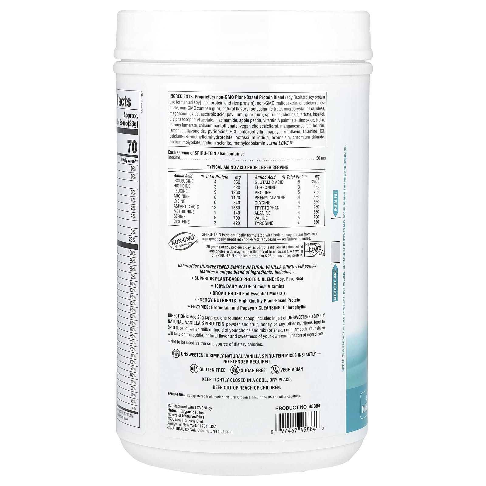 Протеиновый порошок NaturesPlus Spiru-Tein® Meal Unsweetened, вкус Vanilla, 736 г — фото 2