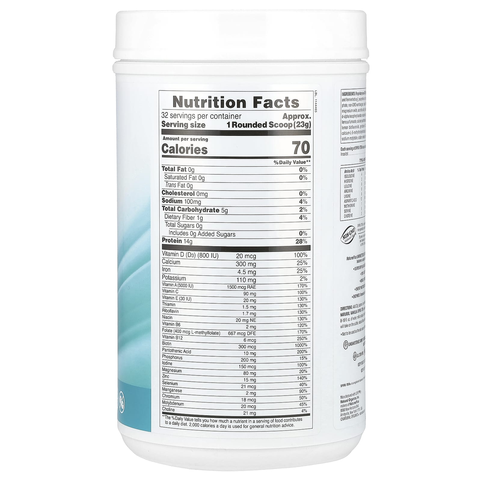 Протеиновый порошок NaturesPlus Spiru-Tein® Meal Unsweetened, вкус Vanilla, 736 г — фото 3