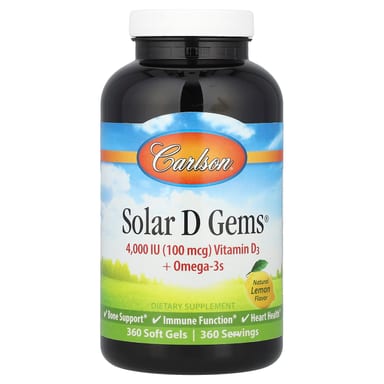 Витамин D3 Carlson Solar D Gems® Omega-3s, вкус Natural Lemon, 360 мягких капсул