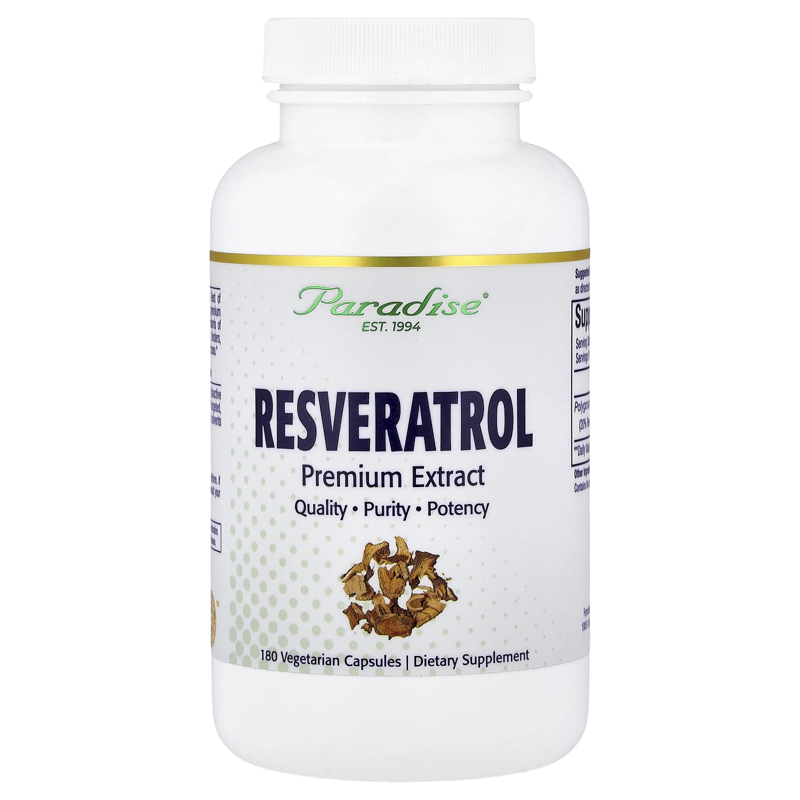 Ресвератрол Paradise Herbs Premium Extract, 100 мг, 180 растительных капсул