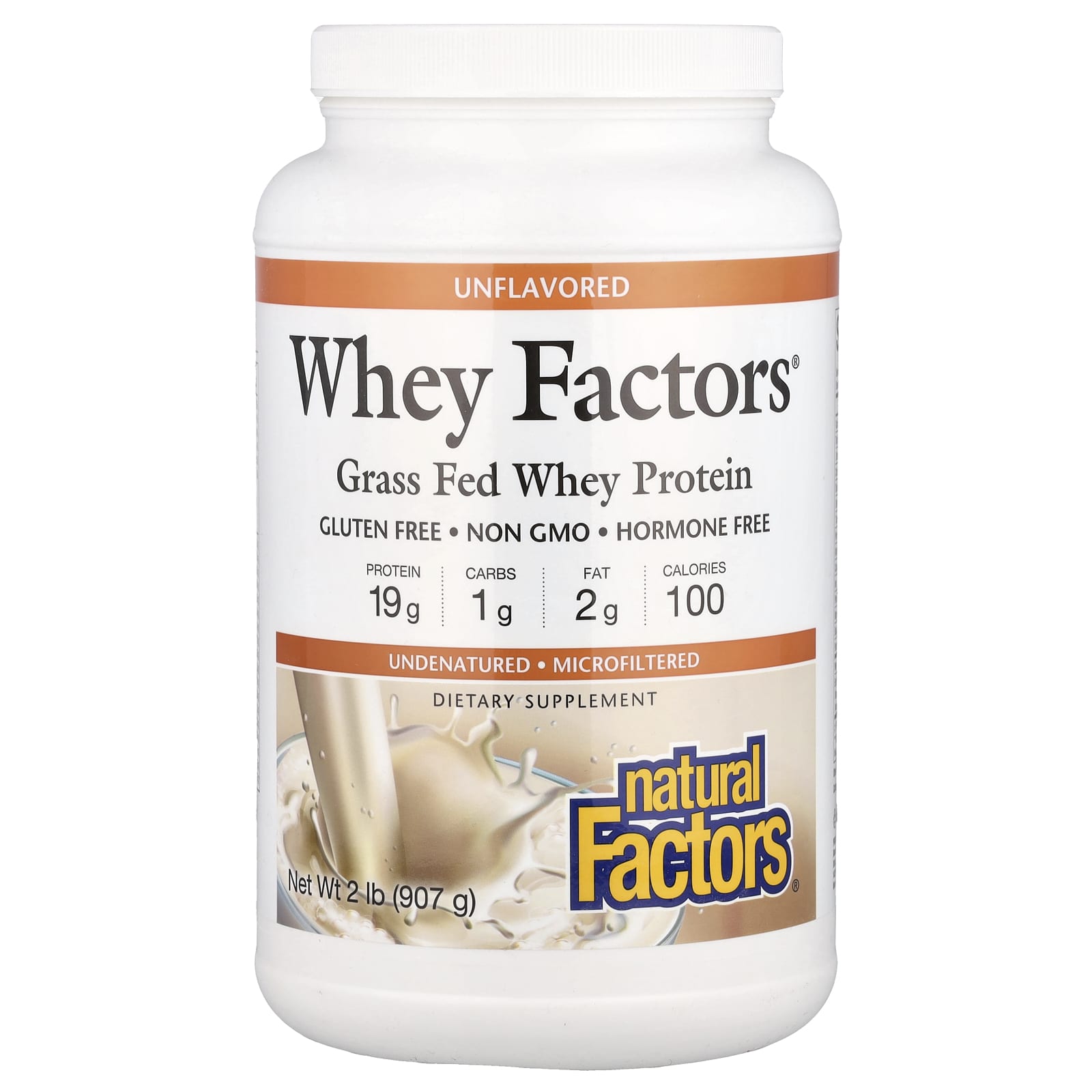 Сывороточный протеин Natural Factors Whey Factors® Grass Fed, без вкуса, 907 г