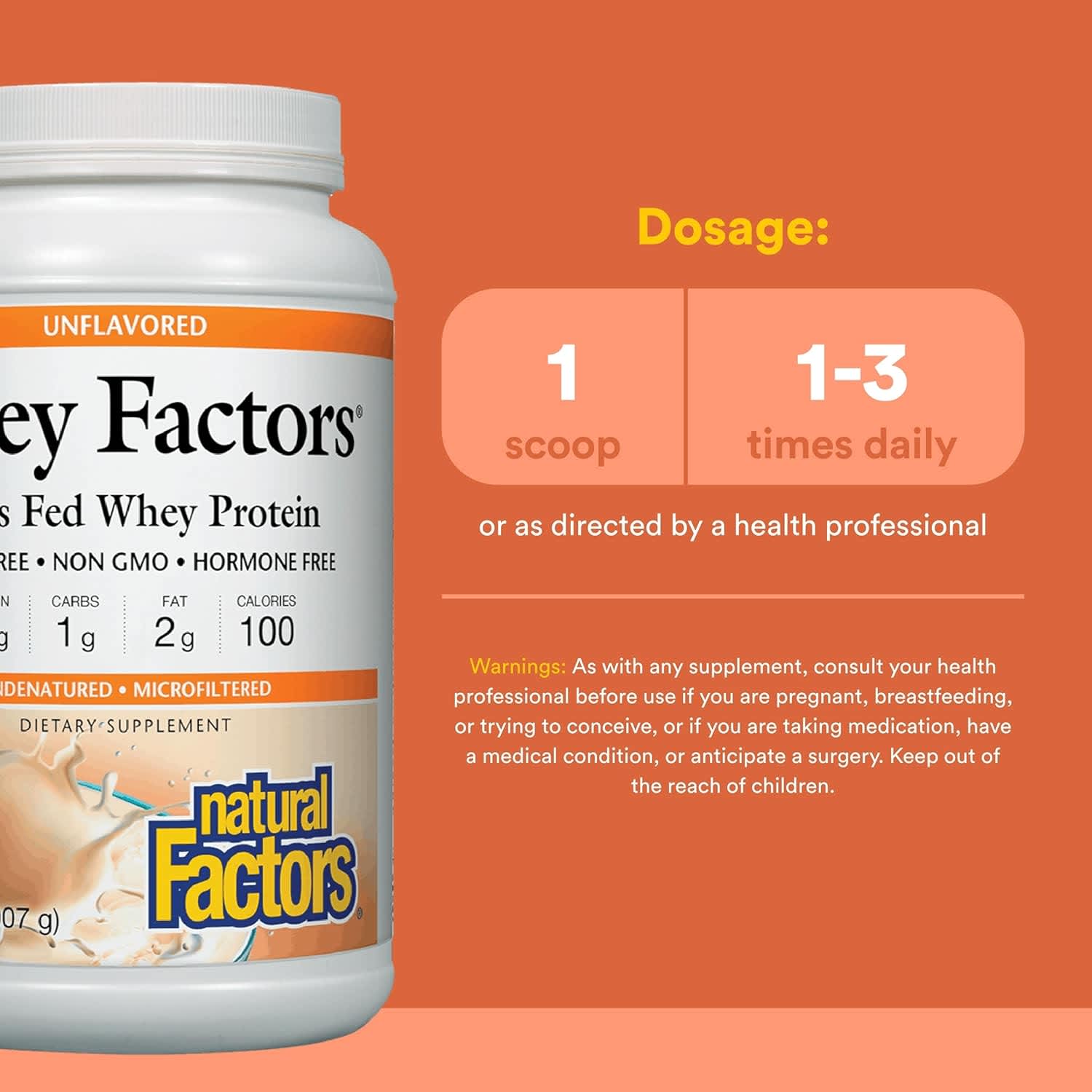 Сывороточный протеин Natural Factors Whey Factors® Grass Fed, без вкуса, 907 г — фото 4