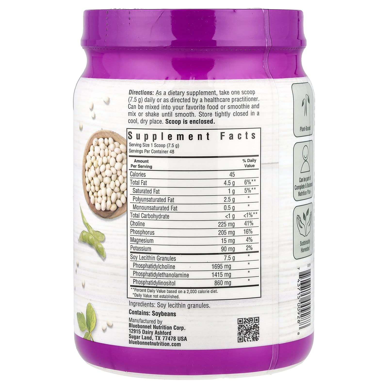 Лецитин Bluebonnet Nutrition Granules, без вкуса, 360 г — фото 2