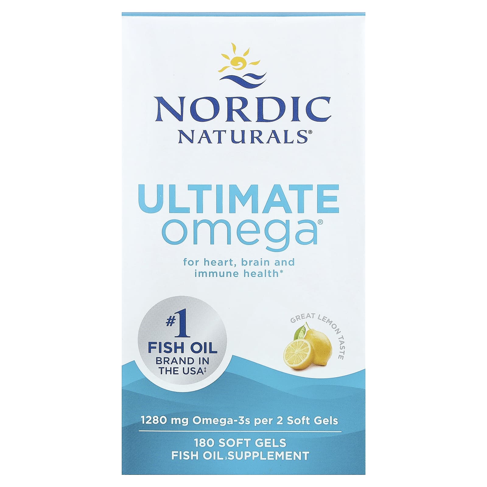 Омега-3 Ultimate Omega Nordic Naturals®, вкус Great Lemon, 640 мг, 180 мягких капсул — фото 2