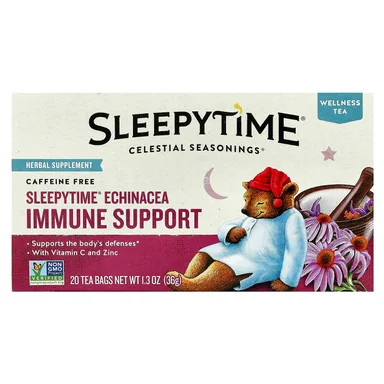 Фото товара: Эхинацея Celestial Seasonings Wellness Tea Sleepytime® Immune Support 20 Tea Bags, без кофеина, 36 г, чайные пакетики