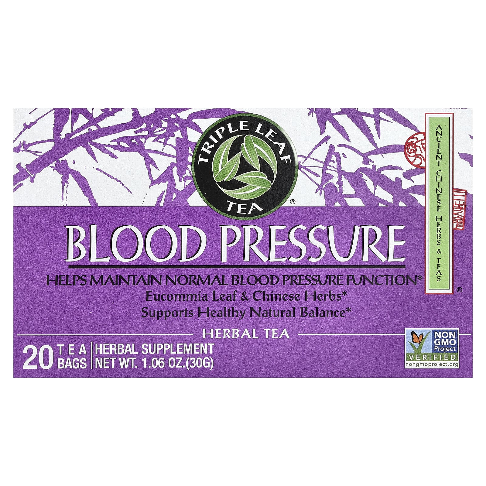 Травяной чай Triple Leaf Tea Blood Pressure 20 Tea Bags, 30 г, чайные пакетики — фото 2