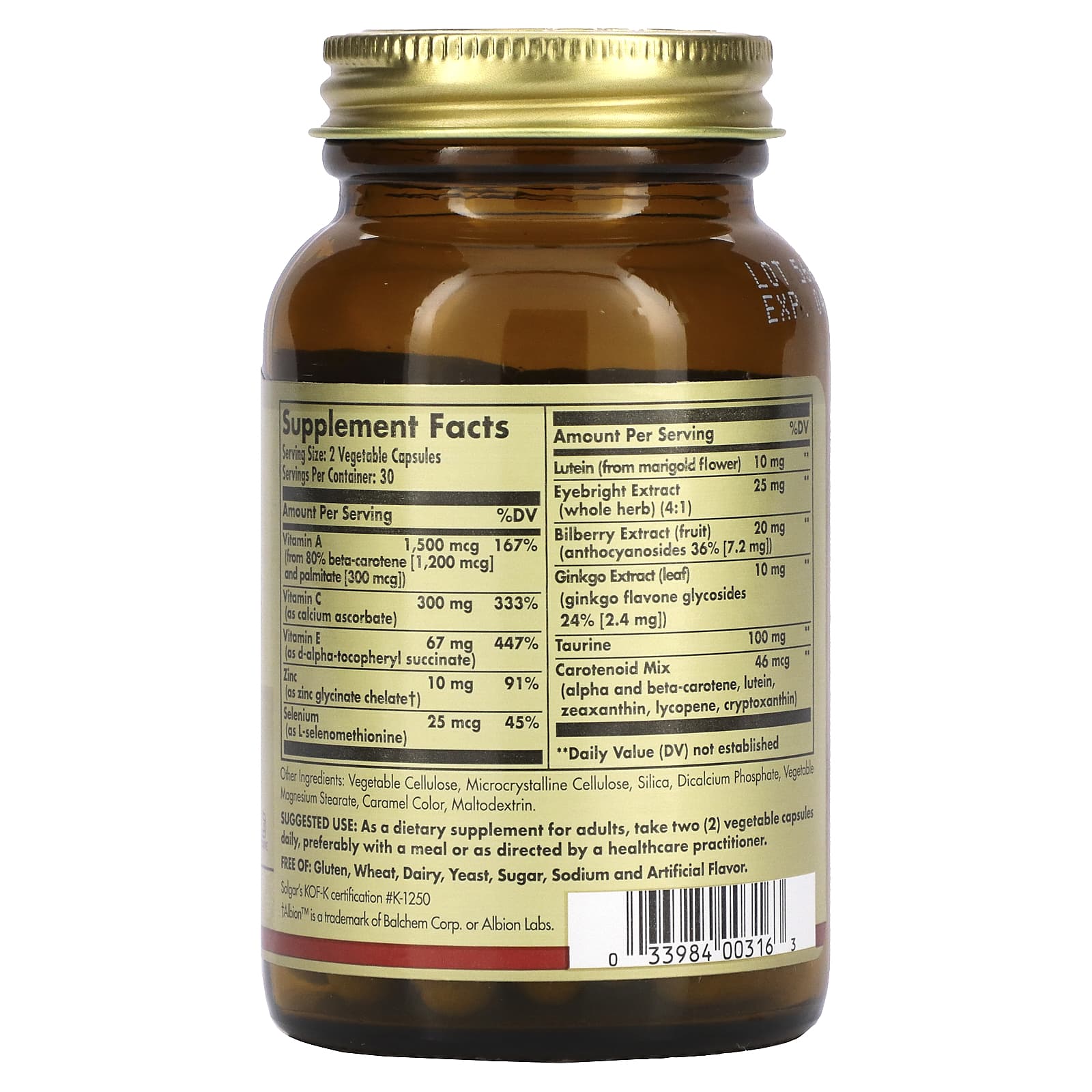 Комплекс Solgar, вкус Bilberry Ginkgo Eyebright Complex Plus Lutein, 60 растительных капсул — фото 2