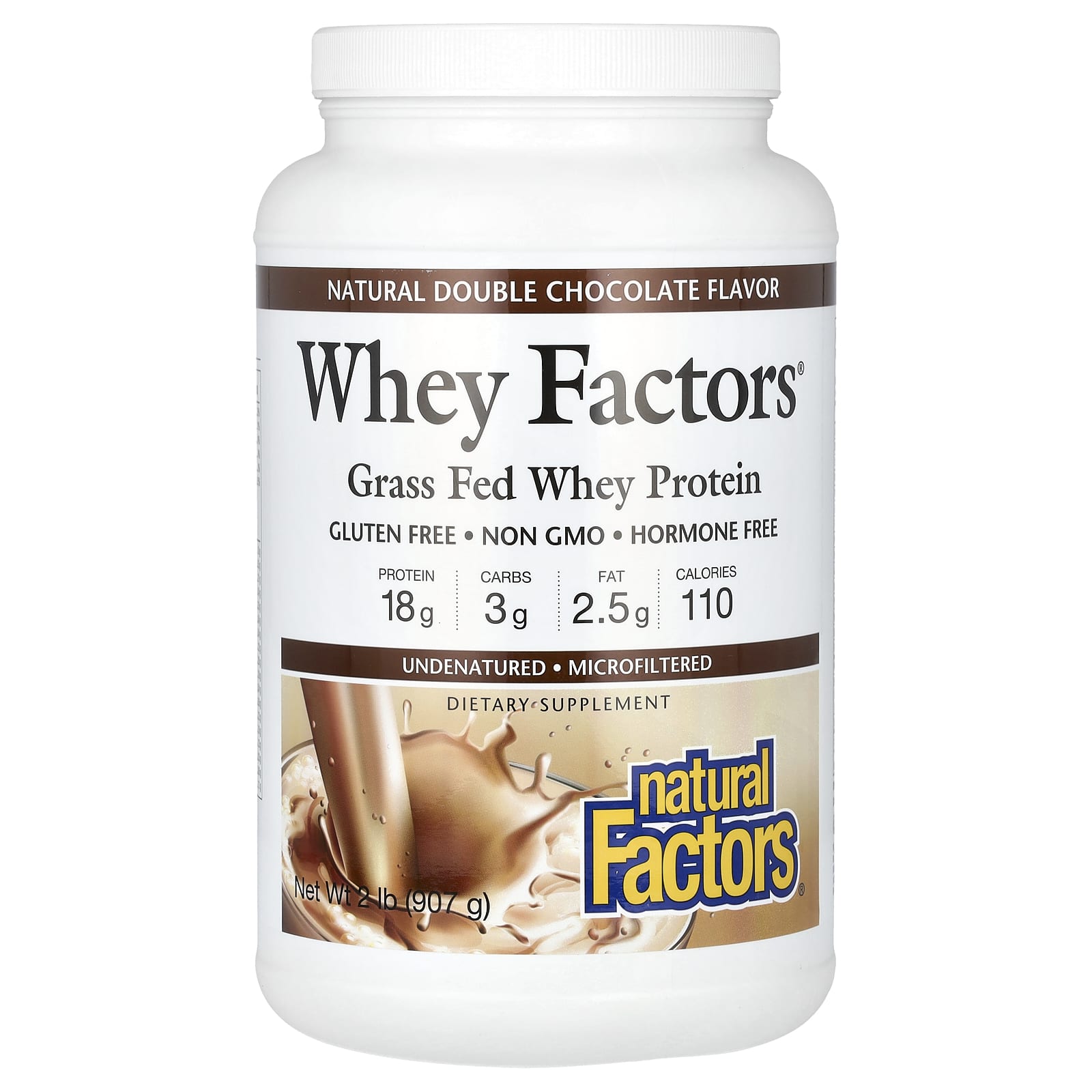 Сывороточный протеин Natural Factors Whey Factors Grass Fed, вкус Natural Double Chocolate, 907 г