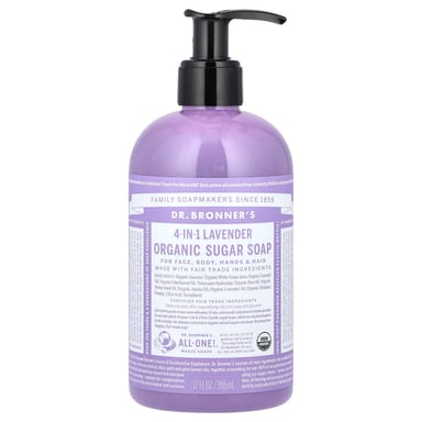 Органическое сахарное мыло Dr. Bronner's 4-in-1 Organic Sugar Soap For Face Body Hands & Hair, оттенок Lavender, 355 мл