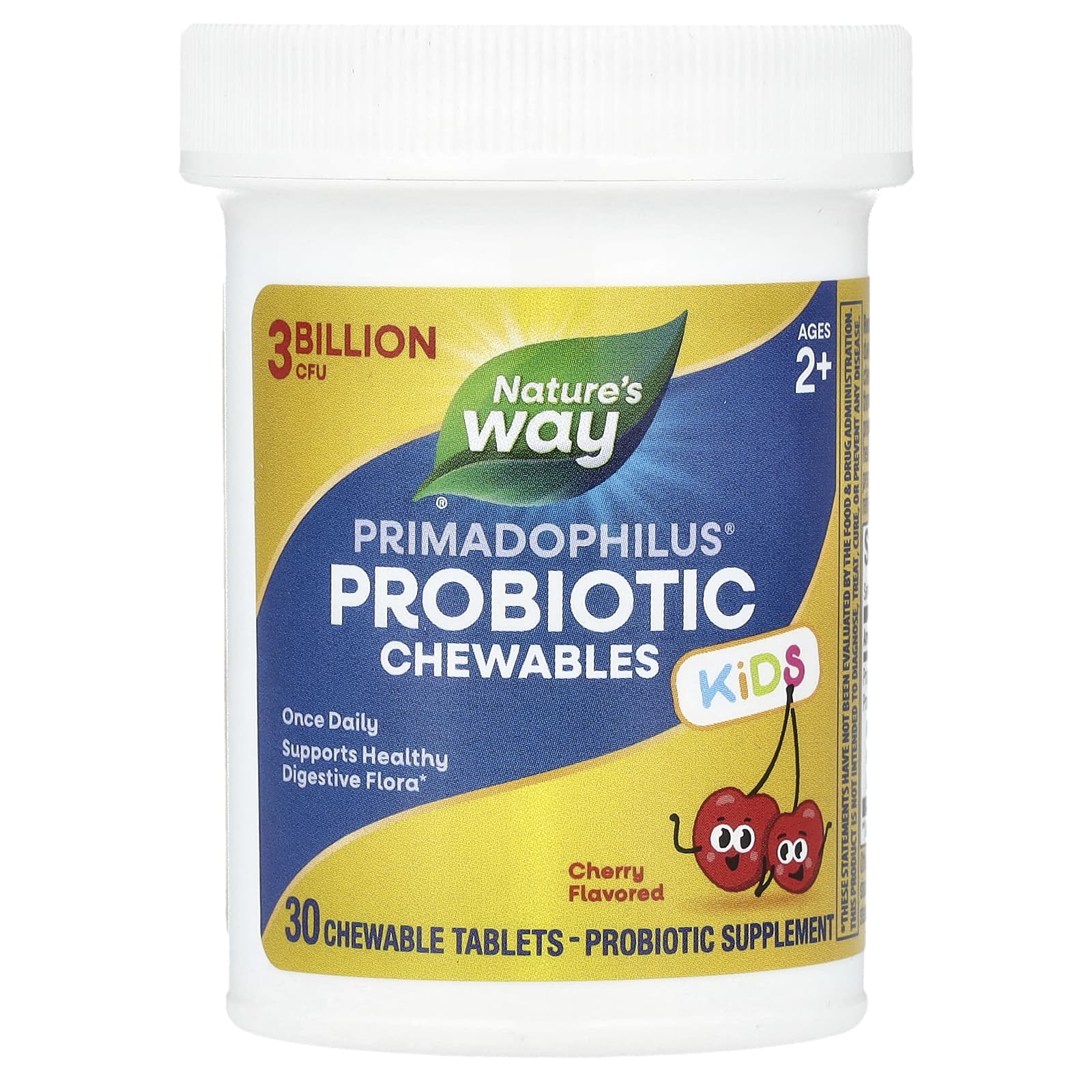 Детский пробиотик Nature's Way Primadophilus® Chewable, вкус Cherry, для детей от 2 лет, 3 млрд КОЕ, 30 жевательных таблеток