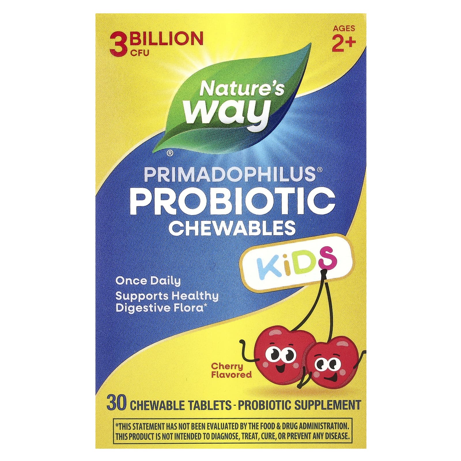 Детский пробиотик Nature's Way Primadophilus® Chewable, вкус Cherry, для детей от 2 лет, 3 млрд КОЕ, 30 жевательных таблеток — фото 2