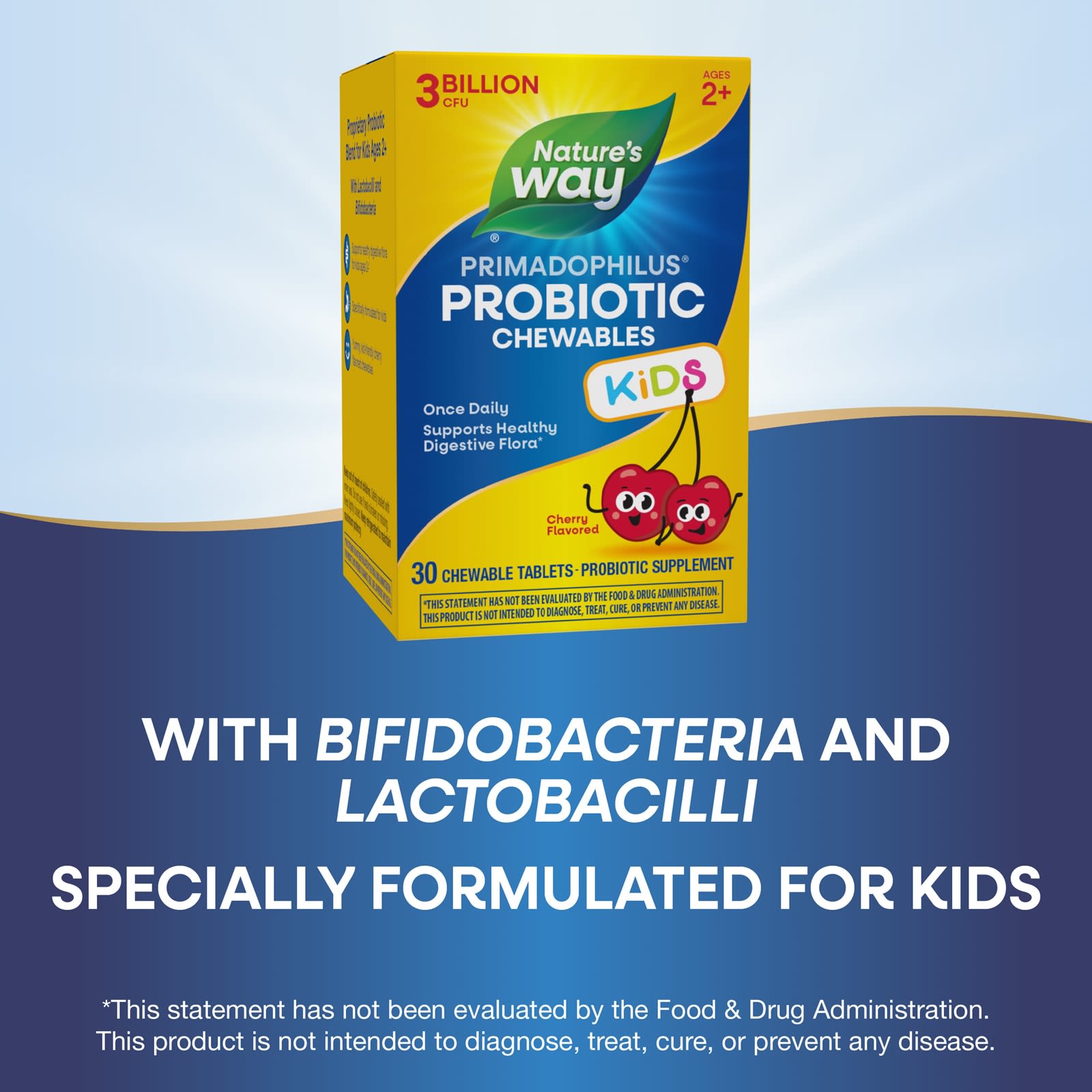Детский пробиотик Nature's Way Primadophilus® Chewable, вкус Cherry, для детей от 2 лет, 3 млрд КОЕ, 30 жевательных таблеток — фото 5
