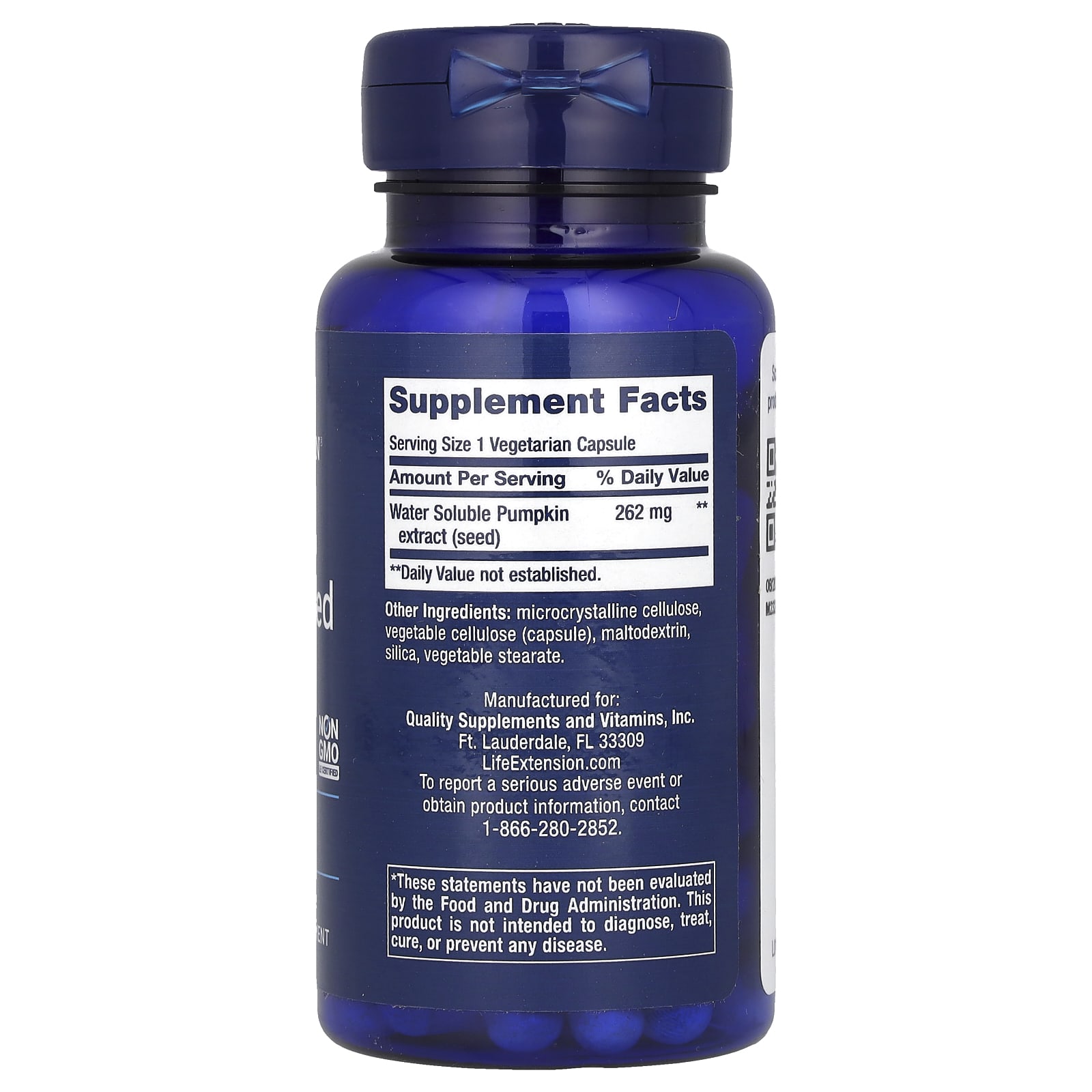Экстракт семян тыквы Life Extension Water-Soluble, 262 мг, 60 растительных капсул — фото 2
