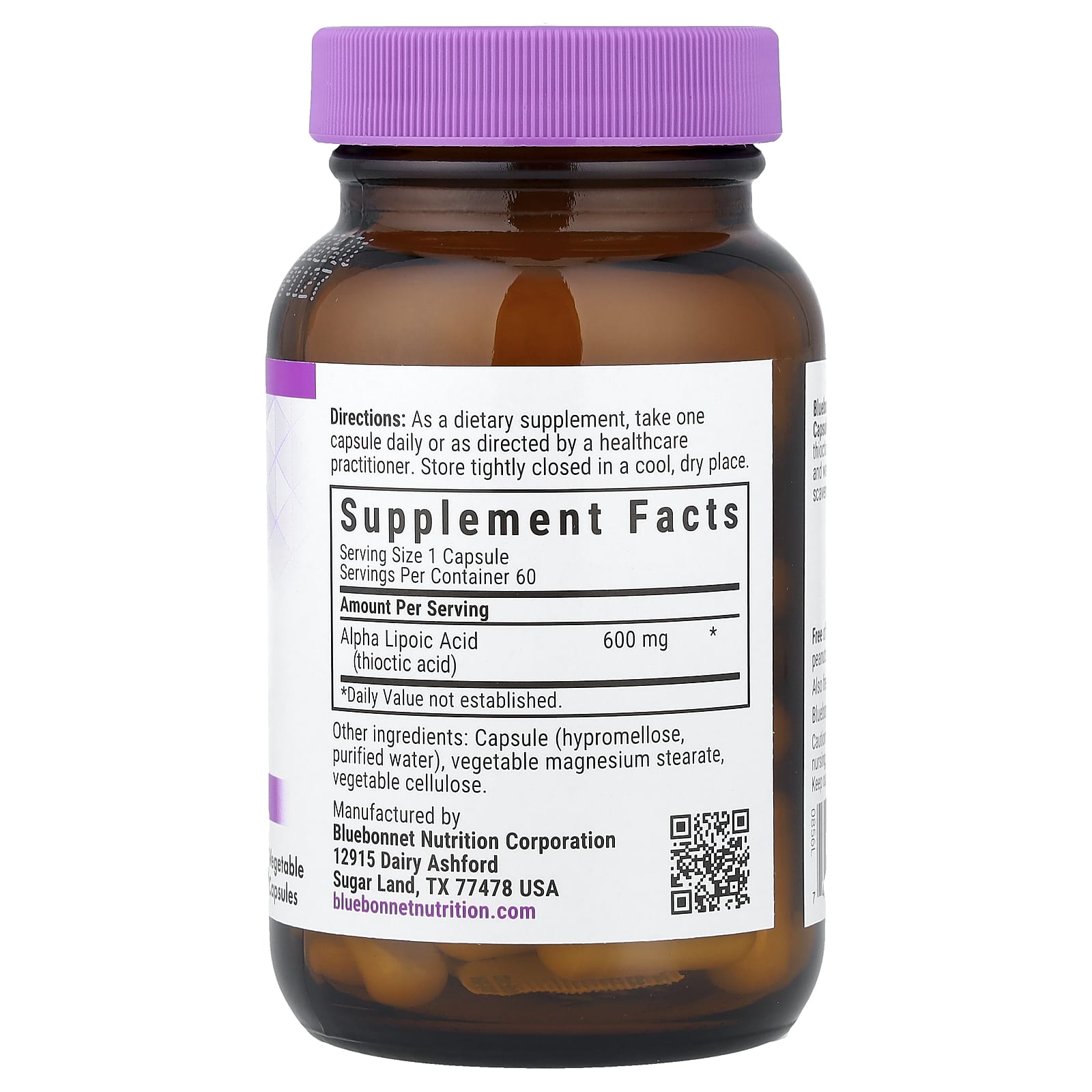 Альфа-липоевая кислота Bluebonnet Nutrition, 600 мг, 60 растительных капсул — фото 2