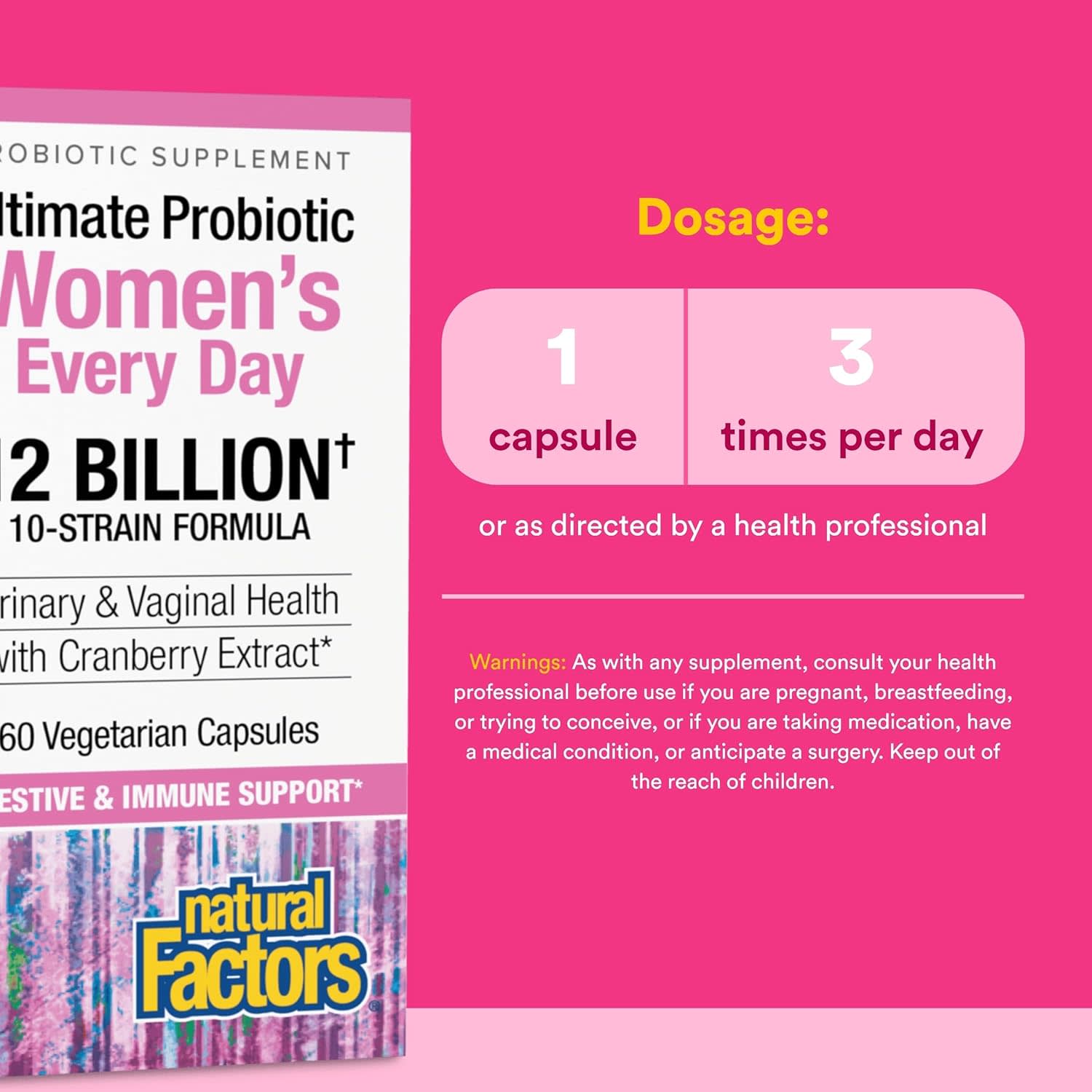Пробиотик Natural Factors Ultimate Women's Every Day, оттенок 12 Billion, 60 растительных капсул — фото 5