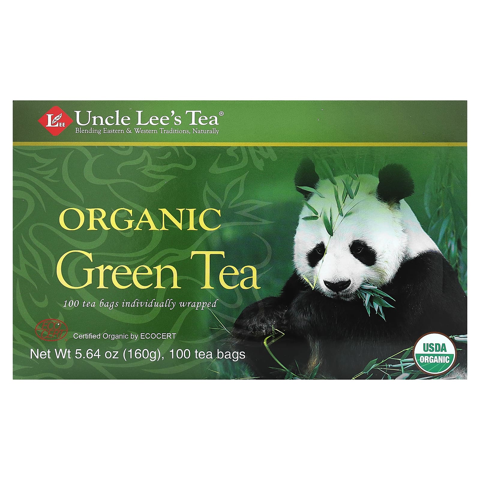 Зеленый чай Uncle Lee's Tea Organic 100 Tea Bags, 160 г, чайные пакетики