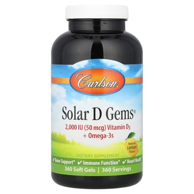 Витамин D3 Carlson Solar D Gems® Omega-3s, вкус Natural Lemon, 360 мягких капсул