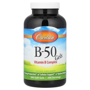 Комплекс витаминов B Carlson B-50 Gel, 200 мягких капсул