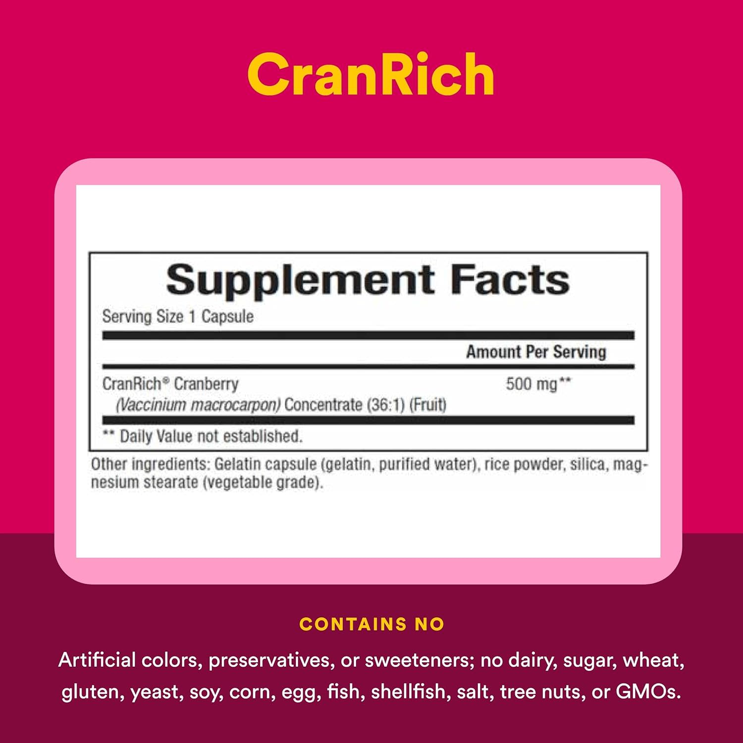Клюква Natural Factors CranRich Super Strength, вкус Cranberry Concentrate, 500 мг, 180 капсул — фото 3