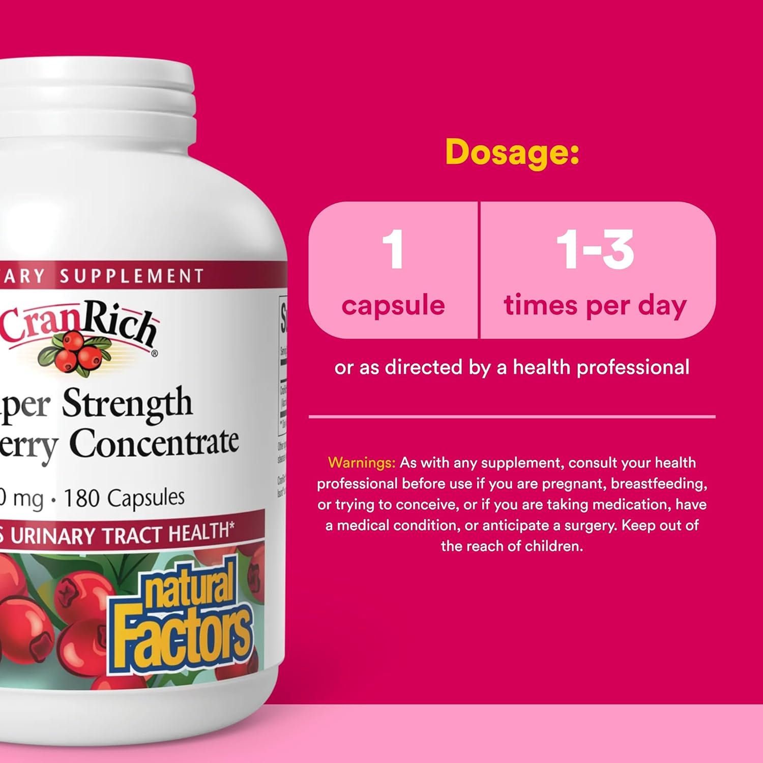 Клюква Natural Factors CranRich Super Strength, вкус Cranberry Concentrate, 500 мг, 180 капсул — фото 4