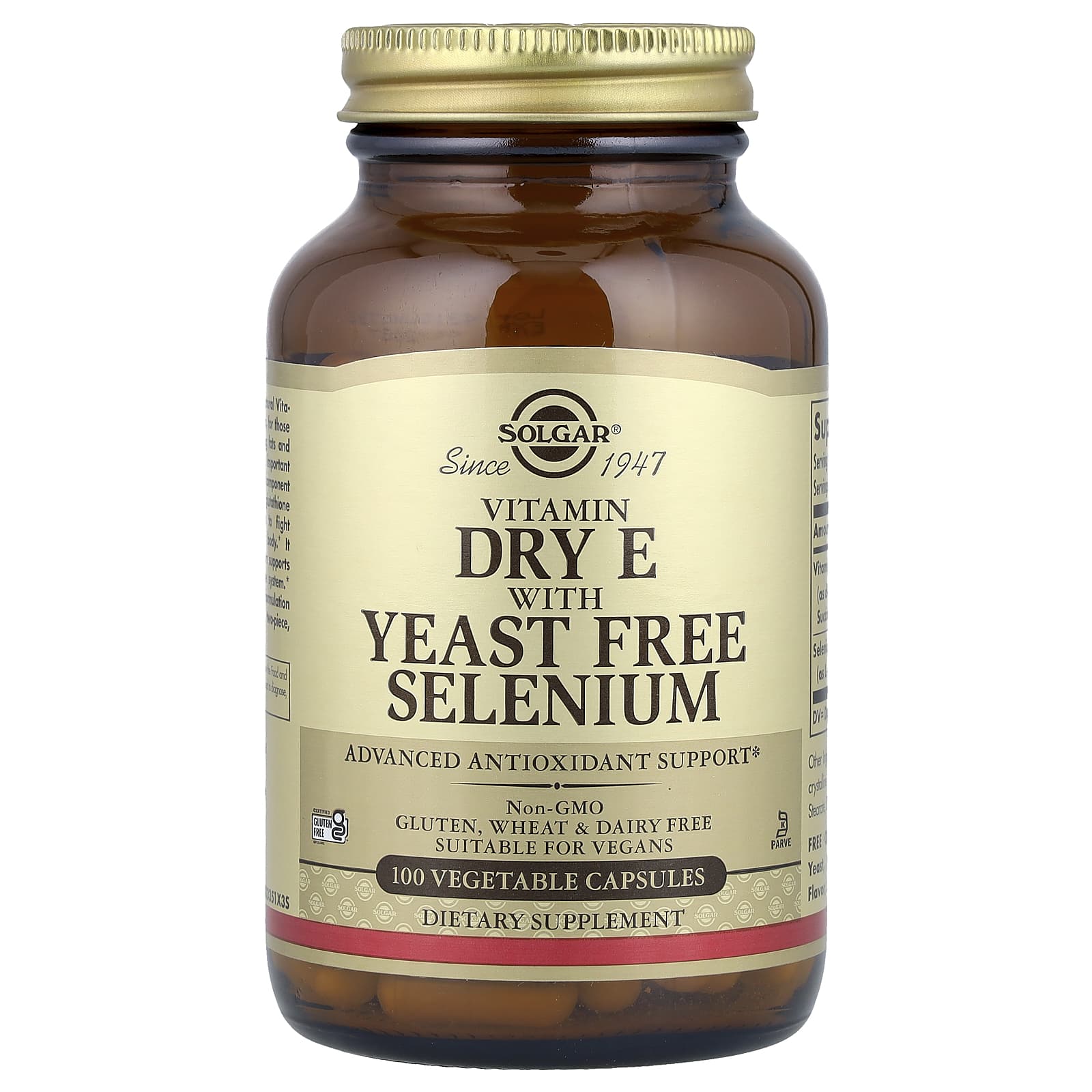 Селен Solgar Vitamin Dry E with Yeast Free, 100 растительных капсул