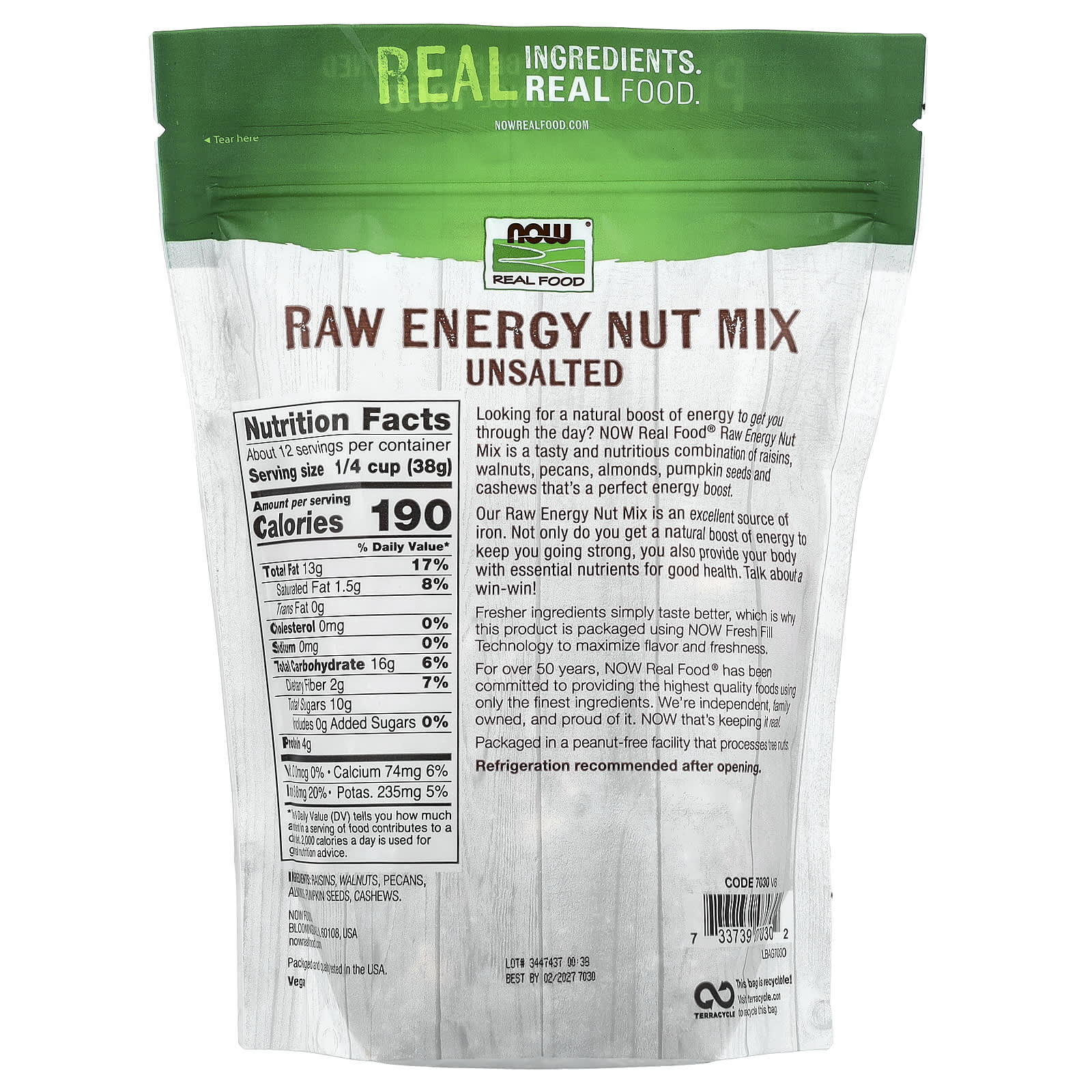 Комплекс Energy NOW Foods Real Food Raw Nut Mix, оттенок Unsalted, 454 г — фото 4