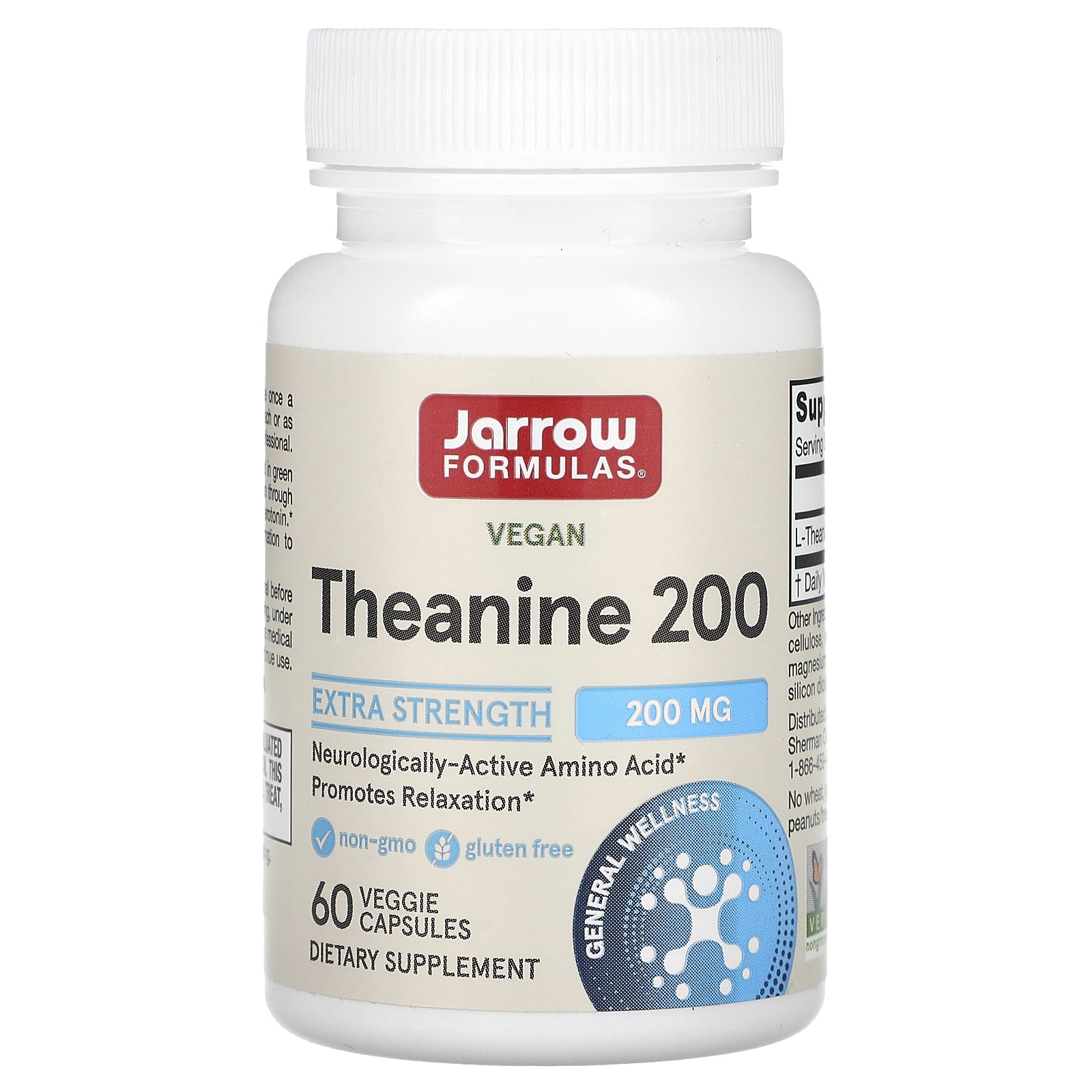 Теанин Jarrow Formulas 200, 200 мг, 60 растительных капсул