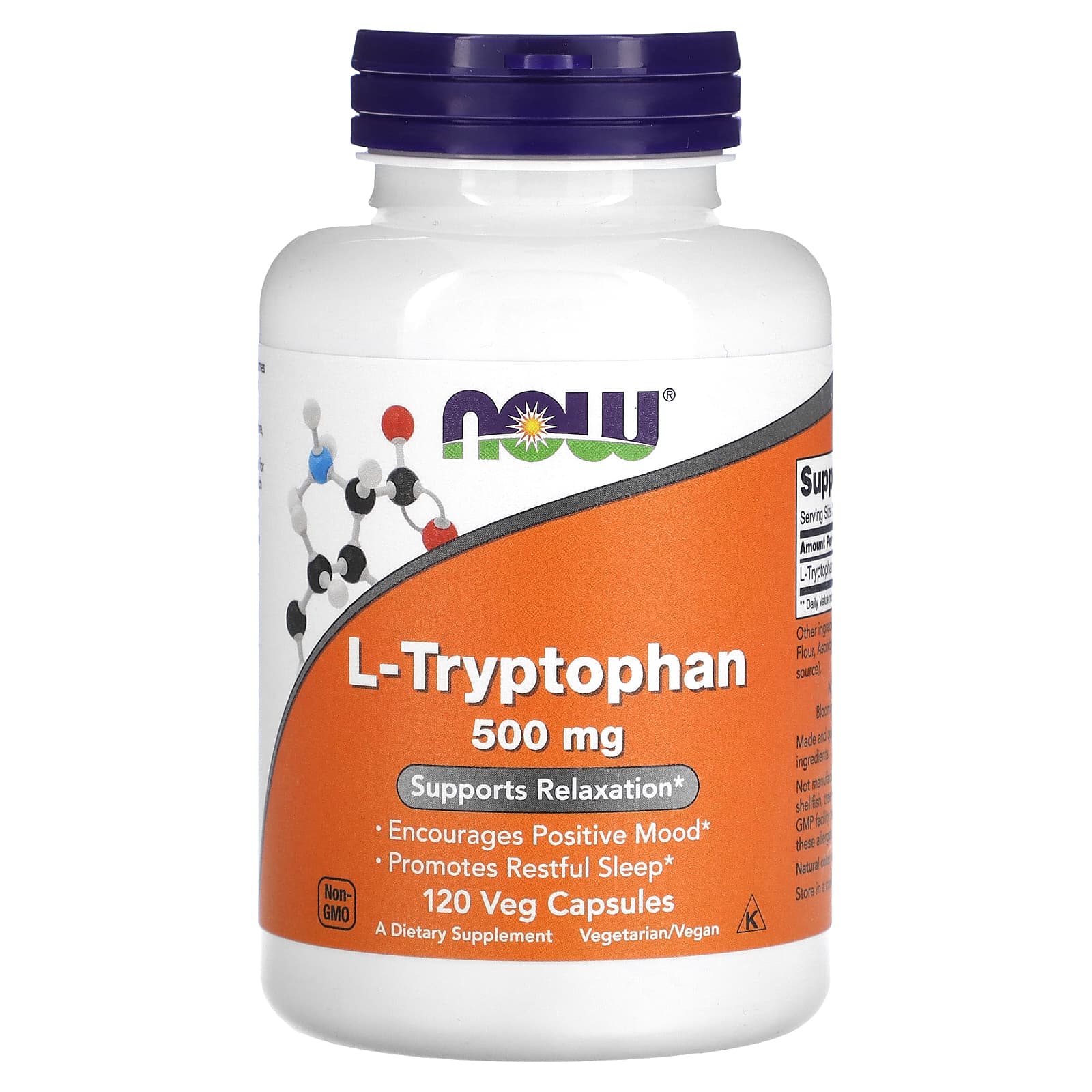 L-триптофан NOW Foods L-Tryptophan, 500 мг, 120 растительных капсул